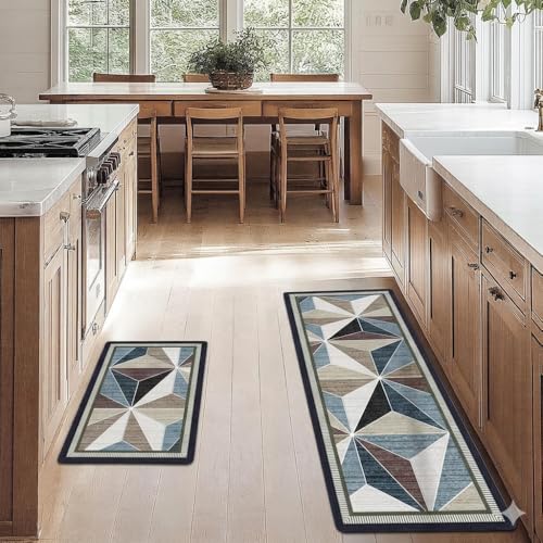 Image of VANZAVANZU KIMEE Modern 3D Crystal Geometric Kitchen Mat and Runner Rug Set of 2 - Non-Slip Washable Kitchen Floor Mats, Cushioned Absorbent Runner for Sink, Laundry, Hallway (Crystal Design)