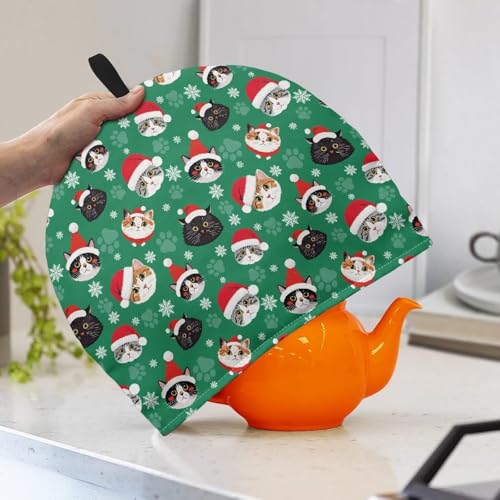 Image of Christmas Cat Print Tea Cozy Creative Insulated Tea Cosy Extra Thick Home Kitchen Decoration Creative Gifts Dust Teapot Cover Kitchen Accessories for Festival
