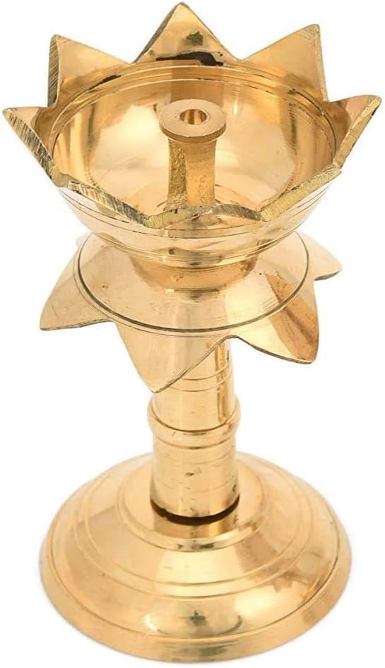 Decorative Small Lotus Diya Deepak Pooja Diya Puja Item Brass Oil Lamp Pooja Essential for Indian Traditional Cultural Festival Decoration Home Decor Diya Lighting (Size:-L:-2",H:-3")(Golden)