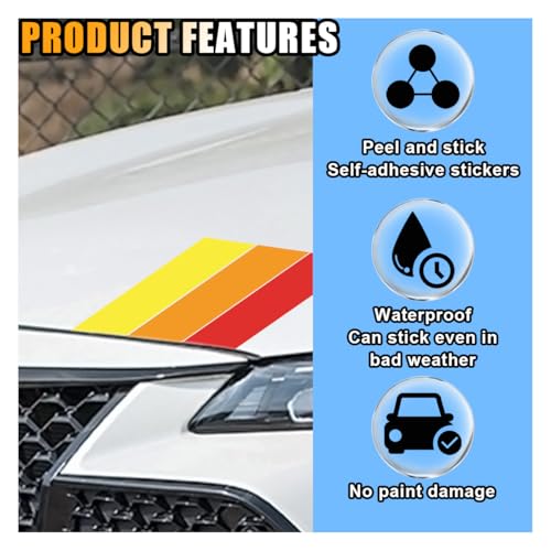 Image of 10 Inch Classic Retro Style Tri-Color Stripe Sticker Decal, Car Exterior or Interior Accessories for Toyota Tacoma 4Runner Tundra, Decoration Grille Fender Hood Side Skirt Bumper Dashboard (Red)