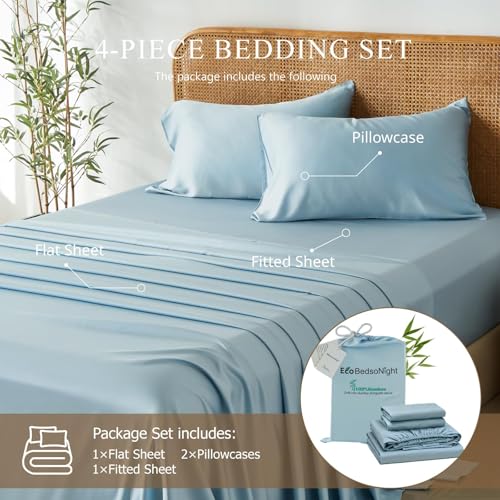 Image of 100% Viscose Derived from Bamboo Sheets Queen Size, Soft & Cooling Viscose from Bamboo Sheets Set, Organically Grown,Breathable & Soft Deep Pocket Up to 18 Inches(Light Blue)
