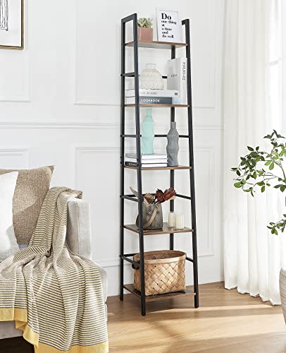 Pshelfy Bookshelf, 5-Tier Narrow Ladder Shelf Bookcase With Metal Frame, Freestanding Corner Rack Shelves For Small Spaces Display Storage Organizer Tall Skinny Shelf For Bedroom Living Room Kitchen #TOP1