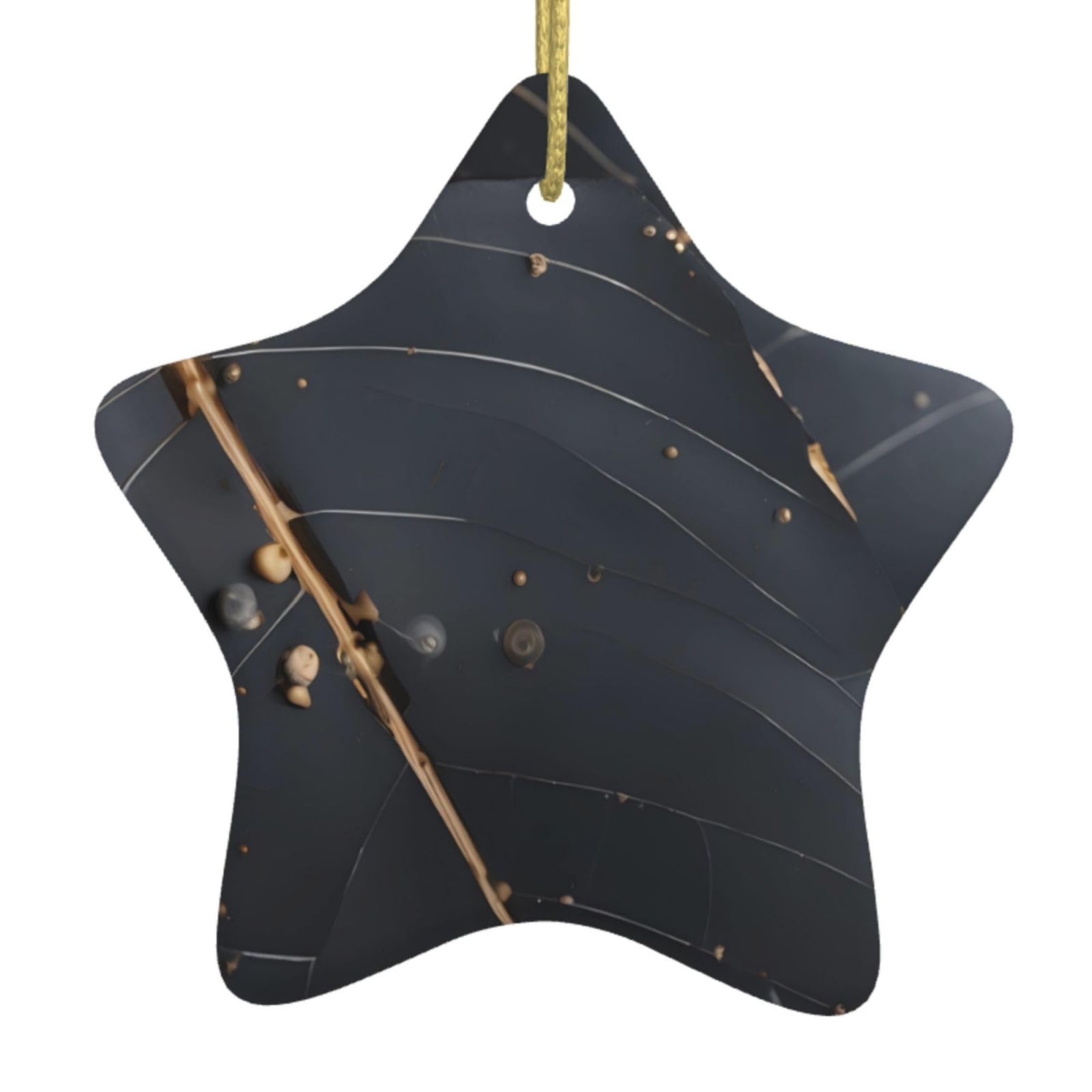 Enchanted Plant Leaves Christmas Ceramic Star Pendant with Punched Holes and Gold Wire Rope, Christmas Tree Home Decoration