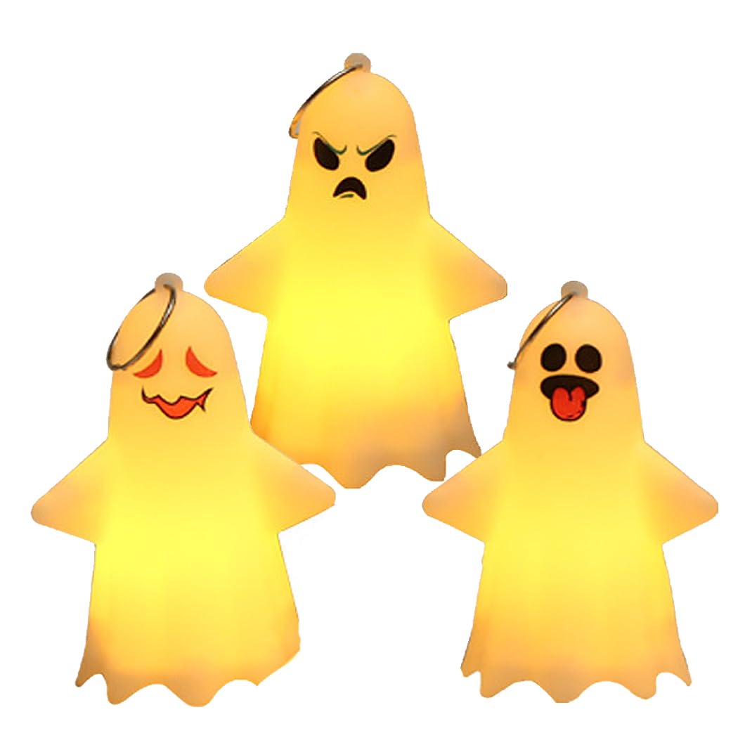 REVHQ 3PCS Halloween Decorations Ghosts LED Candle Lights lamp Table top Plastic Flameless Battery Operated Electronic Warm Light Decor