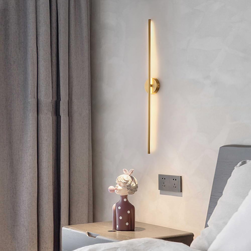 Aplique de Pared Lineal Dorado Moderno, Tira de 3000 K, Accesorios de iluminación para baño con Base Redonda de Metal de 3,9 Pulgadas, lámpara de Pared LED de Tubo Largo