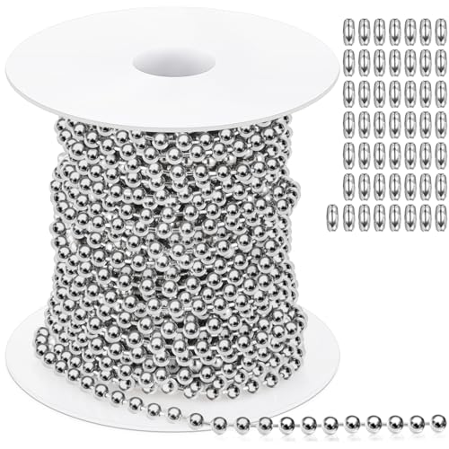 Yaocom 50ft, 3mm Silver Ball Beaded Chain with 50 Connectors