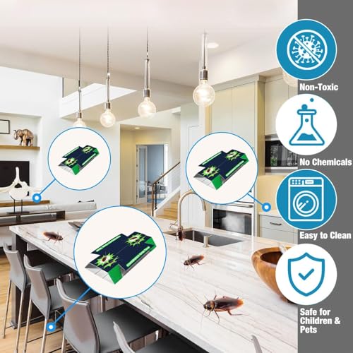 Image of Lifekrafts Cockroach Traps - Pack of 10 Strong Sticky Glue Traps for Roaches & Insects | Non-Toxic Pest Control for Home, Kitchen, Bathroom, Office | Easy to Use & Disposable