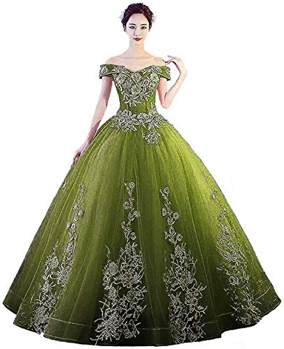 LEJY Women's Off The Shoulder Quinceanera Dresses Applique Masquerade Ball Gowns Prom Dresses Moss Green A-2 4