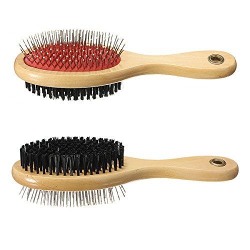 Combo Pin & Bristle Grooming Brush for Dogs and Pets with Durable Handle