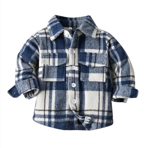 Baby Boys Girls Plaid Shirt Jacket Flannel Shirts Toddler Kids Long Sleeve Button Down Fall Coats with Pockets