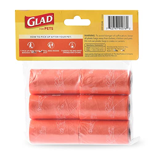 Image of Glad for Pets Heavy Duty Dog Poop Bags, Scented Leak-Resistant Waste Bags with Fun Print Design, Tear-Resistant for Confident Pickup, Fits Standard Dispensers, 6 Rolls, 90 Count
