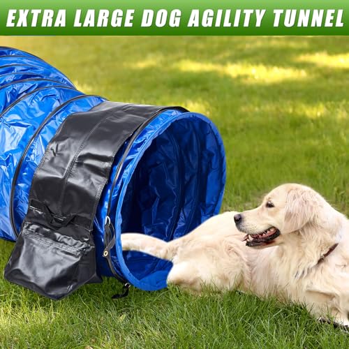 Image of 24 in 10 Foot Extra Large PVC Dog Agility Tunnel with Sandbags Blue