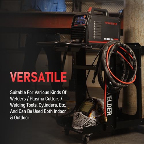 Image of YESWELDER Welding Cart for TIG MIG Welder and Plasma Cutter,Three-Layer Welder Cart,Tank Storage Safety Chains, Heavy Duty Large Storage 360 Rolling Welding Trolley