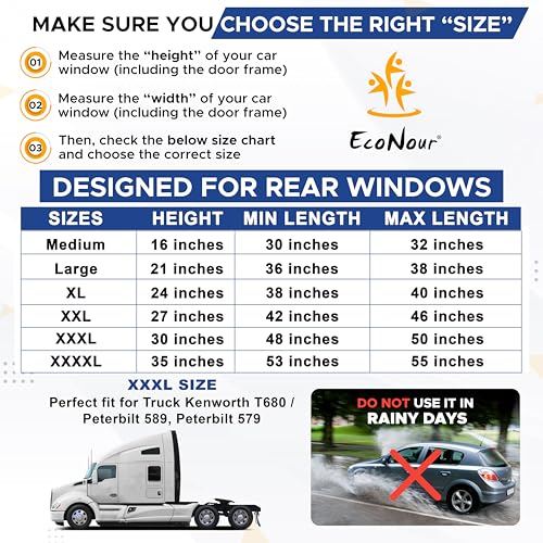 Image of EcoNour Truck 2-Pack Side Window Shade | Stretchable & Breathable Mesh Privacy Blackout Sunshade for Semi Truck - Kenworth T680 / Peterbilt 589, Peterbilt 579 (XXXL 30 inch x 48 inch)