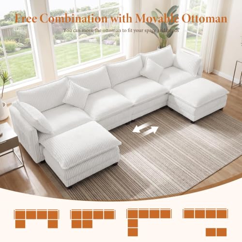 Image of Vesgantti 143 inch Large Cloud Sectional Couch, U-Shaped Deep Seat Sofa, White