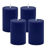 4 Packs Unscented 2x3 Inch Navy Blue Pillar Candles, Small Dripless Colored Wax Column Cylinder Candles for Home Garden Camping Dinner Table Decoration - 24 Hours Burning