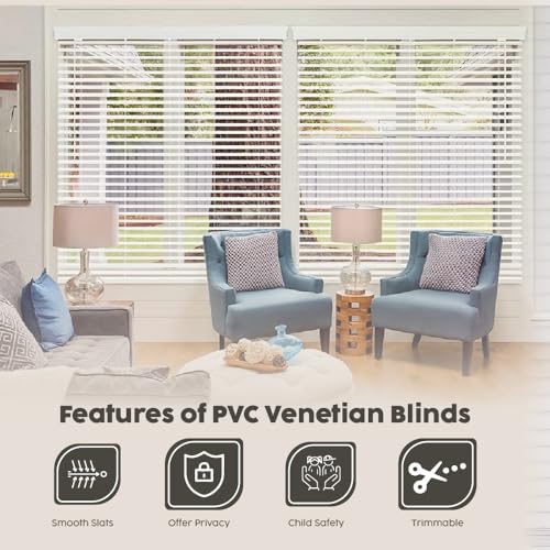 Apex Furnishings Pvc Venetian Blinds - 25Mm Slats Easy Fit Pvc Window Blinds Child Safe Fittings Trimmable Curtains Windows Shutters For Home Office (White 45W X 150L Cm) - 3