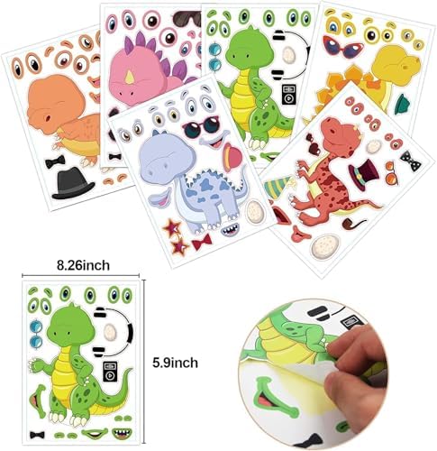 24 Pieces Make Your Own Dinosaur Stickers Make A Face Stickers for Kids Toddlers with Dinosaur System DIY Craft Sticker Kids Party Favor Supplies Crafts - 1