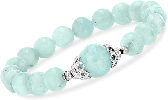 Amazon Ross Simons 90 00 Ct T W ミルキーアクアマリンビーズストレッチブレスレット スターリングシルバー7 5インチ ジェムストーン アクアマリン ブレスレット 通販