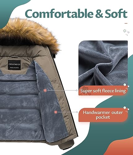 Image of CREATMO US Boy's Water Resistant Winter Coats Warm Fleece Lined Outwear Windbreaker Ski Jacket