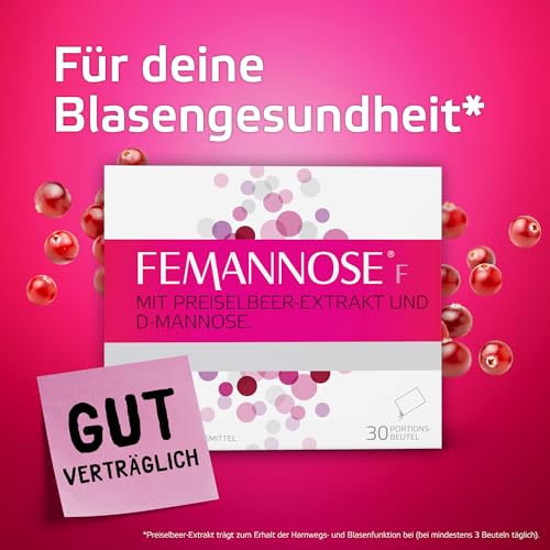 FEMANNOSE F - Trinkgranulat mit 2.000 mg D-Mannose und Preiselbeer-Extrakt für die Blase | vegan, laktosefrei, glutenfrei | Blasengesundheit | gut verträglich (30 Stück)