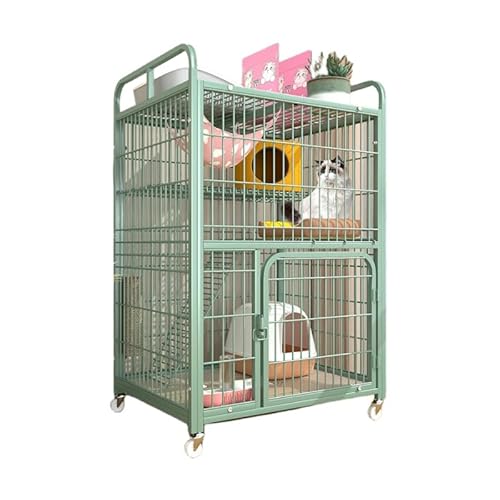 猫 ケージ 大型 キャットケージ 組立簡単 キャスター付き ストッパー搭載 移動便利 スチール製 ペットハウス 猫ハウス 室内用 多頭飼い対応 クッション付 お手入れ簡単 (グリーン(70*55*112cm)クッション付き)
