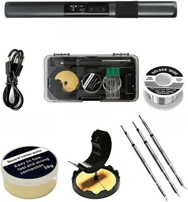 Electrical Soldering Tools For Soldering Iron 75W 1900mAh Battery LED Display Adjustable Temperature 180-480 Rapid Heating Welding Tool Type-C Rechargeable（Color:Grey)