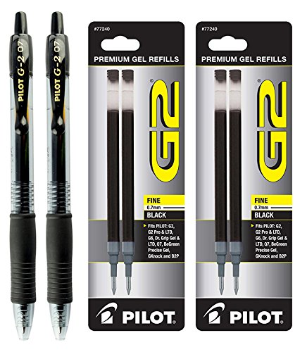 Pilot G2 Bolígrafos Roller Gel Tinta Negra Fino 2 + 4 Recambios