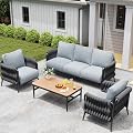 Jocoevol Outdoor Patio Furniture Set, Outdoor 5-Seat Sofa with Coffee Table, Waterproof Thick Cushion Patio Conversation Set, All Weather Outdoor Couch Set for Deck, Lawn, Balcony, Porch