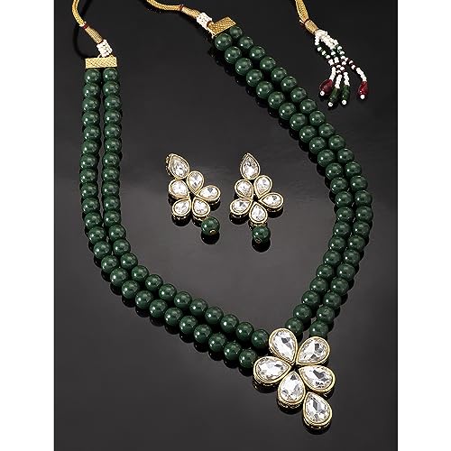Peora Crystal Faux Pearl Kundan Necklace & Jewelry Set Gift for Women (Image - 2)