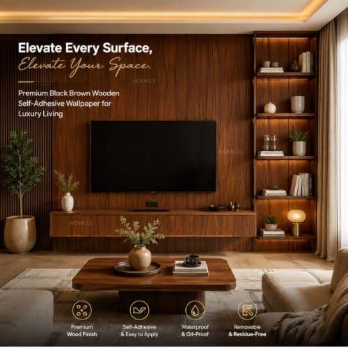 Image of HOME13 Wood Contact Paper Peel and Stick Wood Grain Wallpaper for Countertops Self-Adhesive Removable Waterproof Brown Vinyl Wall Paper for Furniture Kitchen