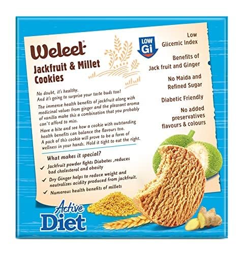 Image of Weleet Keto Diet and Jackfruit & Millet Healthy Digestive Cookies |Home /Office Snack, Low Gi, Diabetic Friendly| Free of White Sugar & Maida, Free from Added Preservatives|Pack of 2 (270gm)