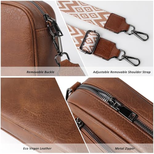 Image of TANTOMI Crossbody Bags for Women Trendy,Vegan Leather Crossbody Purses for Women Small Shoulder Bag Handbags with Wide Strap (Brown)