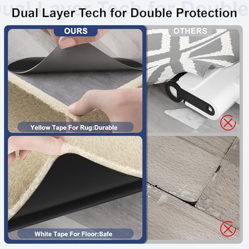 Home Techpro 12 PCS Rug Tape, Gripper for Rug for Hardwood Floors, Double Sided Reusable Under Rug Carpet Tape Stickers, Rug Anti Slip Grips for Area Rugs, Non Slip Rug Pads - Image 4