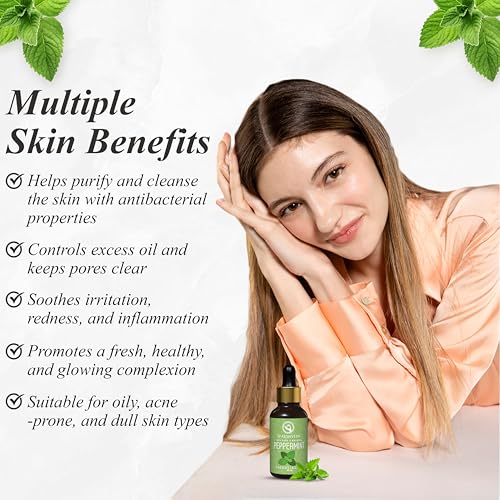 Image of Peppermint Essential Oil for Hair Growth, Skin & Headache Relief - 100% Pure, Natural & Undiluted Peppermint Oil for Diffuser, Cooling Massage & Mice Repellent - 30ml