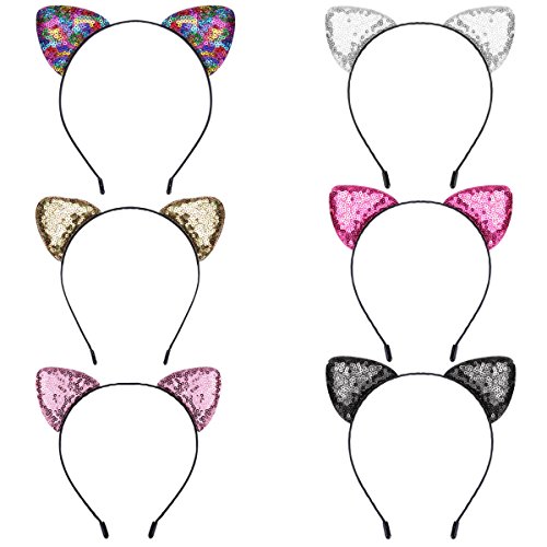 6pcs Multi Color Cat Ear Headbands Girl Glitter Cat Hairband Party Cute Hair Hoops