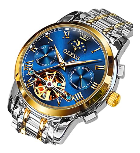 Image of OLEVS Men Watch Automatic Mechanical Skeleton Moon Phase Dress Business Stainless Steel 3AT Waterproof Luminous Men Wrist Watch