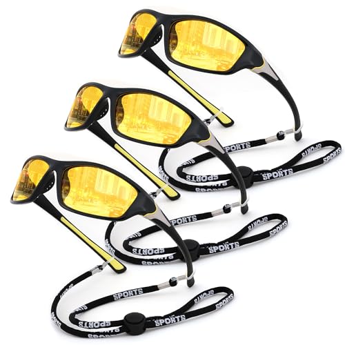 FEISEDY 3 Pack Polarized Sports Sunglasses for Men, Wrap Around Frame, UV400 Protection, Fishing Driving Cycling B2674