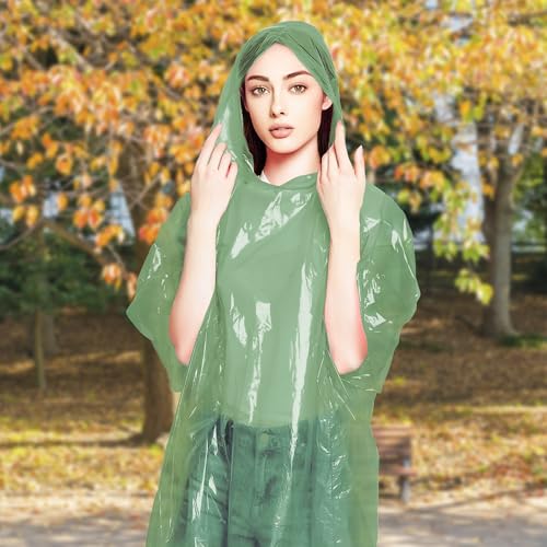 Image of ABC PACK & SUPPLY Disposable Rain Ponchos for Adults, Green Hooded Rain Poncho, One Size, Polyethylene 0.02mm, Individually Wrapped, Bulk Pack of 200