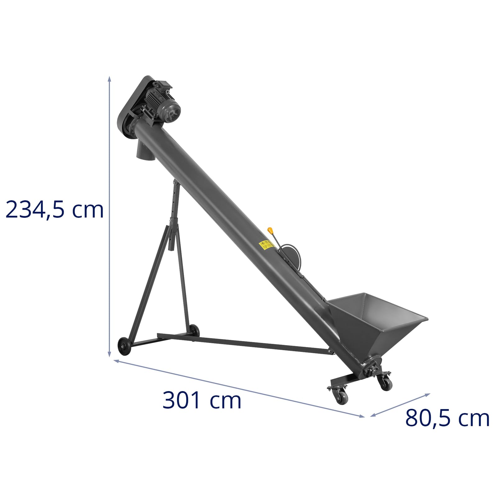 Coclea trasportatore 1000 kg/h Altezza: 125 – 175 cm Tubo: 3 m Diametro: 220 mm 4 ruote 2200 W 400 V trasportatore lumaca a pellet