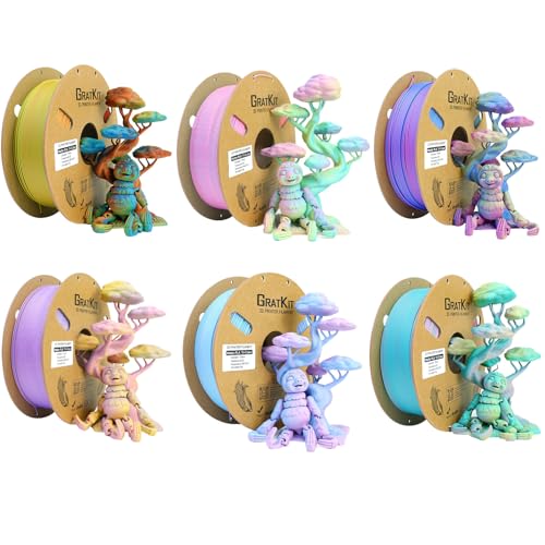 Image of Gratkit Matte Tri-Color PLA Filament,Coextrusion Filament 1.75mm, + /-0.03mm, 6 * 1KG /Roll, Matte PLA 6KG Bundle