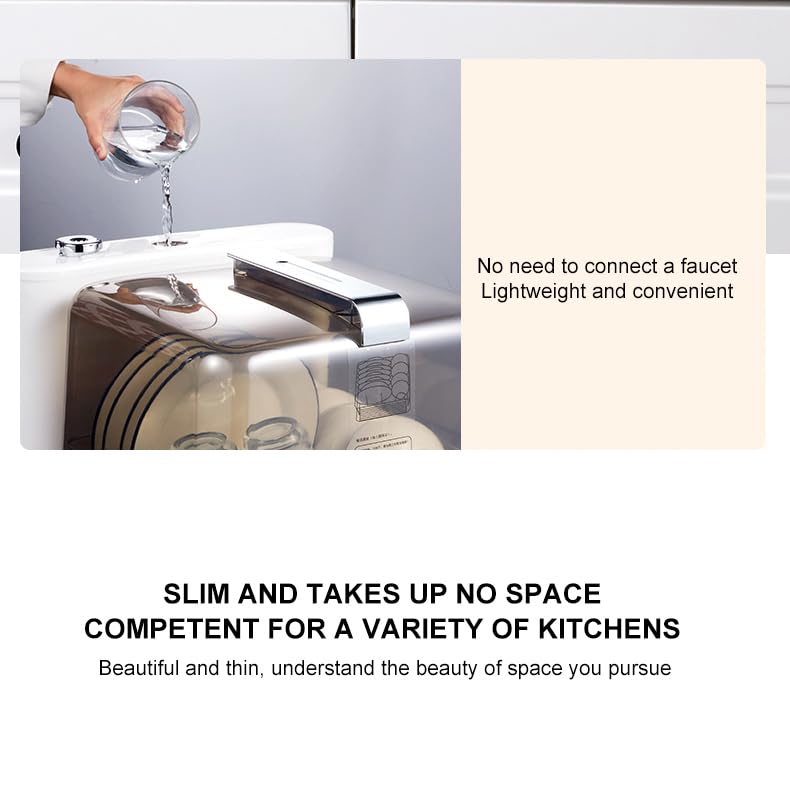 Portable Countertop Dishwasher, Compact Dishwasher with 6L Built-in Water Tank, No Hookup Needed, 4 Washing Programs