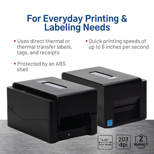 Image of TSC TE200 Desktop Thermal Label Printer for Postage, Shipping Tags, Receipts, Barcodes, Retail, Small Business, School, Home Office, and Stickers, USB Connection, 4 Inch Width