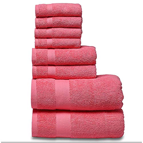 SEMAXE Luxury Bath Towel Set. Hotel & Spa Quality. 2 Large Bath Towels, 2 Hand Towels, 4 Washcloths. Premium Collection Bathroom Towels (Coral Pink, 8 Towel Set) - Thumbnail 3