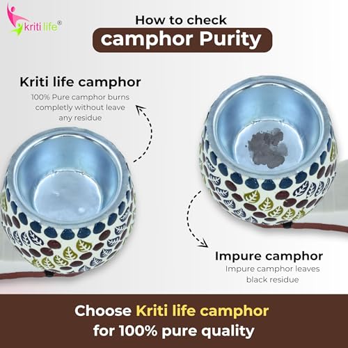 Image of Kriti Life Energised Camphor 100 Gram Feng Shui | Natural Aromatic White Kapoor for Pooja | Home Fragrance Aromatherapy | Kapur Dani & Diffuser Suitable