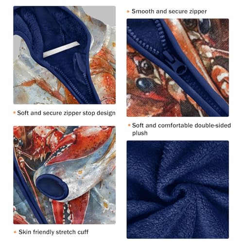 Red Blue Crawfish Toddler Fleece Jacket Girl Boys Hooded Fleece Jacket Coat Warm Outwear Zip-up 3-10T3