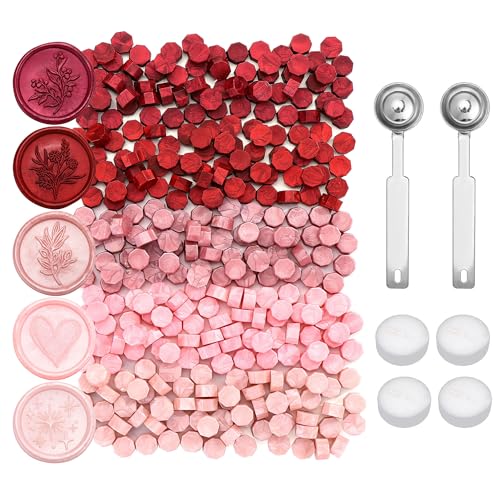 Perles de cire à cacheter octogonales rouge métallisé avec bougies