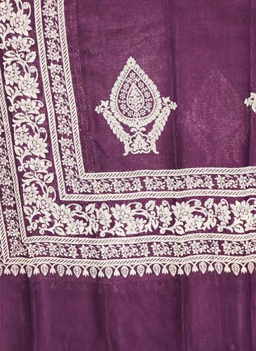 Image of Women's Purple Dupatta with Intricate Floral Embroidery, Paisley Motifs and Tassel Ends