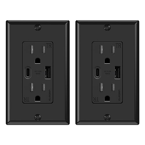 ELEGRP Tomas de pared USB, receptáculos de pared USB C de 15 amperios, enchufes con puertos USB A y USB C, receptáculo resistente a manipulaciones,