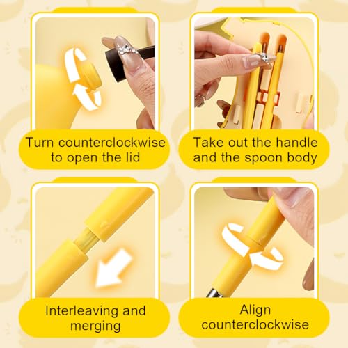 Image of Supvox Spoon and Fork Set with Case - Cartoon Banana Style Utensils Storage Case Spoon Box for Lunch Bag Yellow Handle Stainless Steel Utensils for School, Picnic, Outdoor, Office